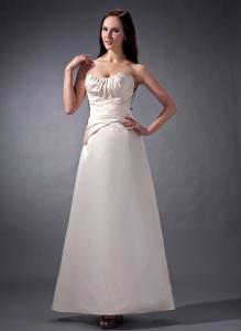 Unique Ivory A-line Ankle-length Satin Prom Dress Ruched Strapless
