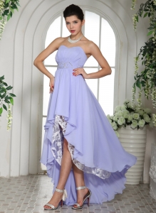 Customize Lilac Chiffon Beaded Waist High-low Prom Dress Outfits