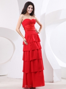 Red Sweetheart Ruffled Layers Prom Dress Ruched Bodice