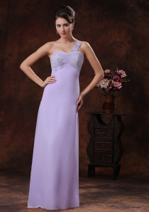 Lilac Peach Beaded Shoulder Prom Dress