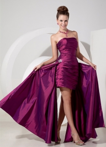 Fuchsia Chiffon Column Prom Dress High-low Appliques
