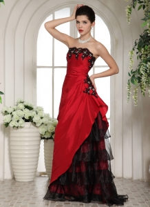 Wine Red and Black Ruching Prom Dress Ruffled Layeres