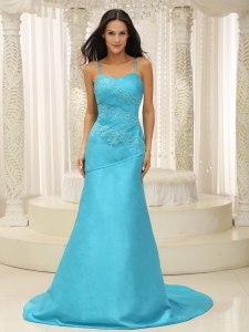Aqua Blue Spaghetti Straps Prom Dress Celebeity
