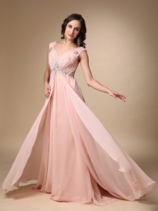 Baby Pink Empire Straps Beading Evening Dress