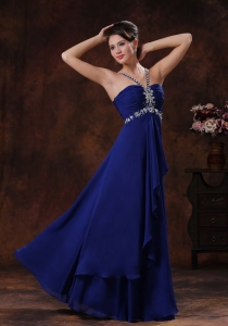 Beaded Royal Blue V-neck Prom Dress