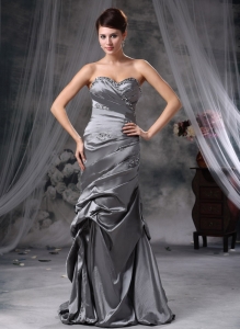Gray Column Sweetheart Beading Prom Dress