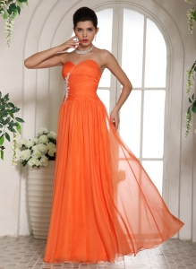 Orange Appliques Ruching Prom Celebrity Dress