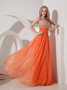 Orange Straps Empire Chiffon Beading Prom Dress