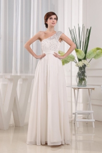 White One Shoulder Beading Prom Celebrity Dress