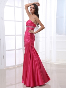 Ruched Bodice and Beading Prom Dress With Hot Pink