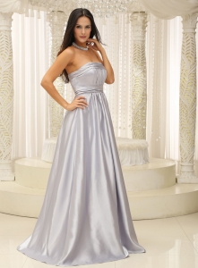 Silver Prom Dress Strapless Ruched Bodice
