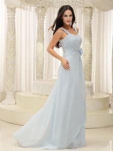 Straps Hand Made Flowers Baby Blue Prom Dress