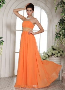 Orange Red Beading and Ruch Prom Dress