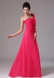 Stylish Coral Red One Shoulder Ruched Prom Dress