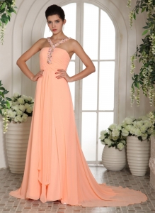 Orange Straps Beading and Ruch Prom Dress