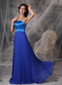 Blue Empire Strapless Evening Dress