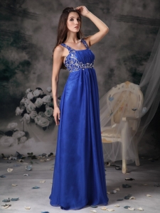Blue Empire Straps Chiffon Beading Prom Dress