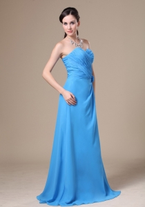 Blue High Slit Sweetheart Prom Dress