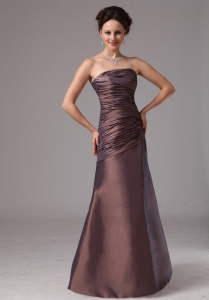 Strapless Brown Ruch Mother Of The Bride Dress