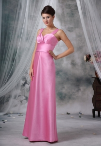 Straps Satin Pink Evening Dress