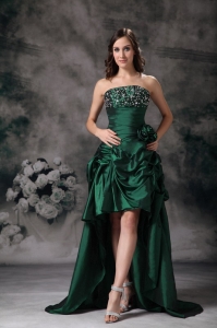 Prom Dress Green One Shoulder Hand Made Flowers