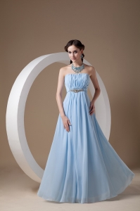 Light Blue Empire Strapless Beading Prom Dress