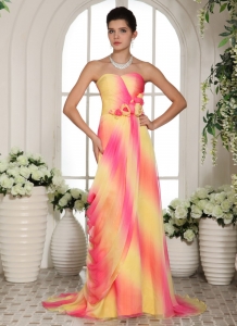 Multi-color Hand Made Flowers Sweetheart Prom Gowns