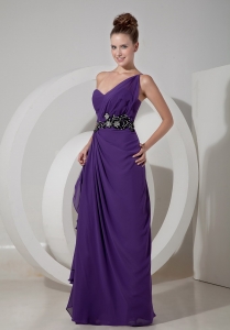 Purple Prom Dress Column One Shoulder Beading