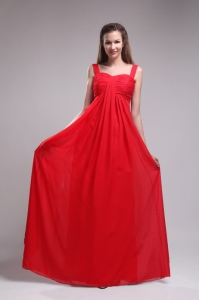 Red Empire Straps Chiffon Ruch Prom Dress