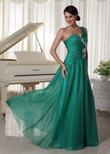 Turquoise One Shoulder Appliques Prom Dress