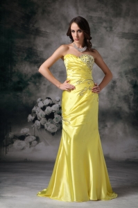 Yellow Column Sweetheart Evening Dress