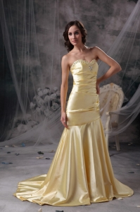 Prom Dress Yellow Mermaid Sweetheart Court Train