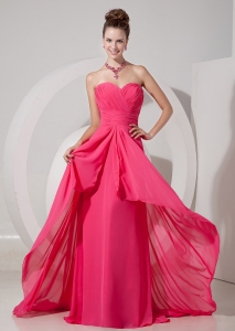 Hot Pink Empire Sweetheart Brush Train Prom Dress