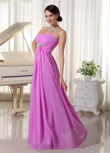 Lavender Beaded Chiffon Empire Prom Dress