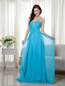 Blue Empire Sweetheart Beading Prom Dress