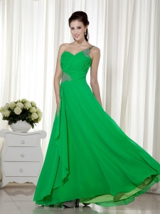 Prom Dress Green One Shoulder Ankle-length