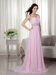 Baby Pink Empire One Shoulder Celebrity Dress