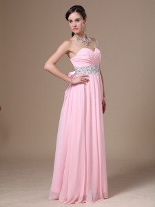 Beaded Prom Dress Chiffon Sweetheart Pink Empire