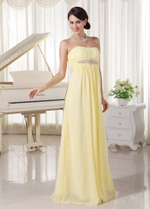 Light Yellow Chiffon Beaded Empire Prom Dress