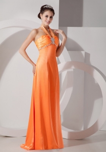 Orange Column Halter Floor-length Prom Dress