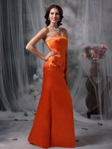 Orange Red Strapless Satin Ruch Prom Dress