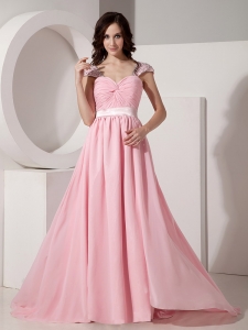 Pink Empire Sweetheart Brush/Sweep Prom Dress