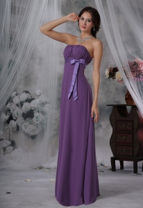 Bowknot Purple Chiffon Strapless Evening Dress