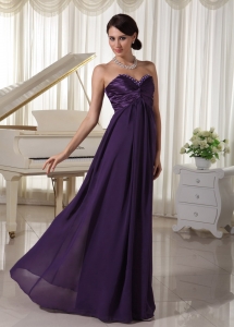 Sweetheart Beaded Dark Purple Evening Dress