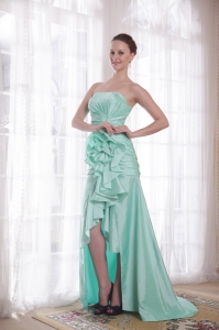 Apple Green Prom Dress High-low Hand Made Flower