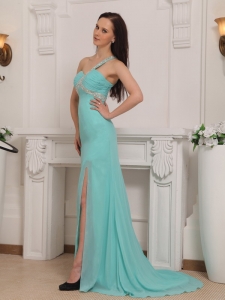 Turquoise One Shoulder Pageant Dress