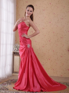 Coral Red Sweetheart Ruch Celebrity Dress