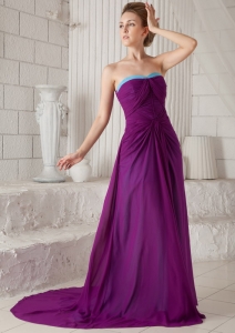 Dark Purple Empire Strapless Ruch Evening Dress