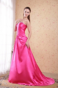 Hot Pink Column Sweetheart Beading Prom Dress