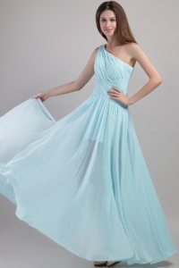 Light Blue One Shoulder Ankle-length Prom Dress